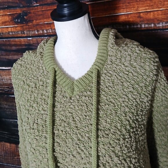 POL Sweater L Hooded Oversized Olive Green Popcorn Knit - Picture 3 of 10
